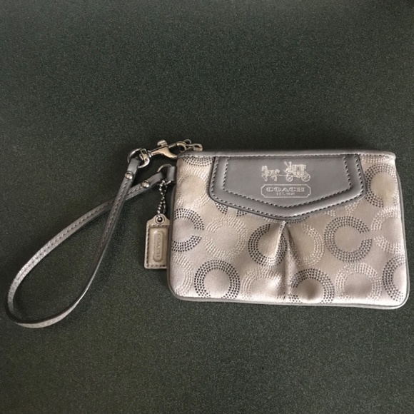 Coach Gray Canvas Leather Signature C Wristlet Mini Pouch - Picture 4 of 16